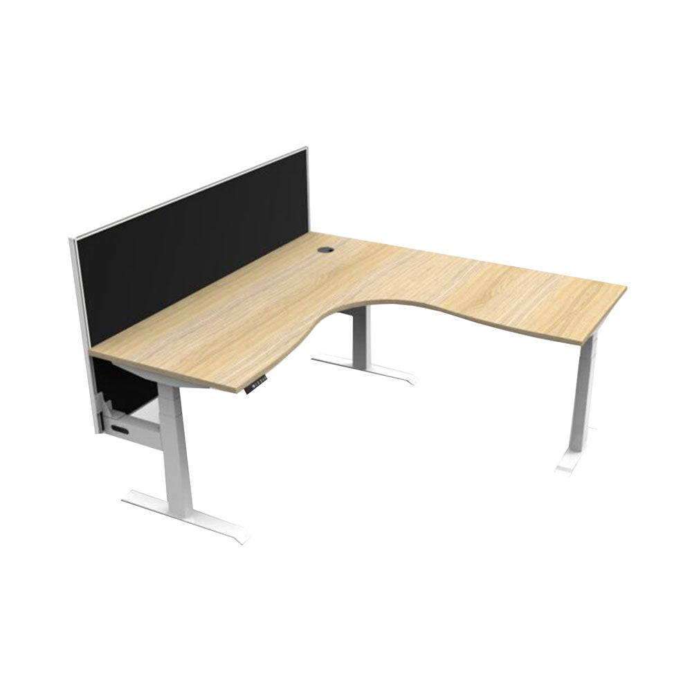 Boost + Cnr Sit Stand Desk 1800x1800mm Nat Oak Top White Frame Blk Screen_36022194_B+CNRWS1P1818 NO/WS
