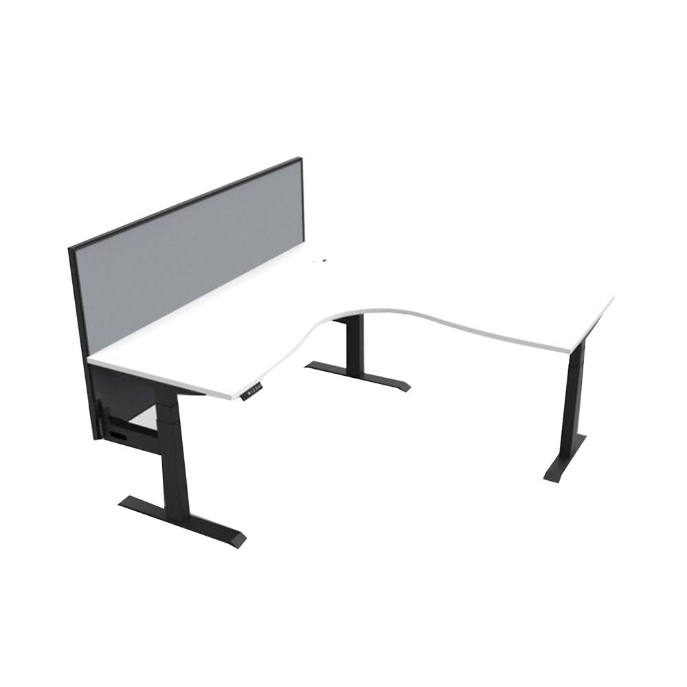 Boost + Cnr Sit Stand Desk 1800x1800mm Nat White Top Black Frame Gry Screen_36022193_B+CNRWS1P1818 NW/BL