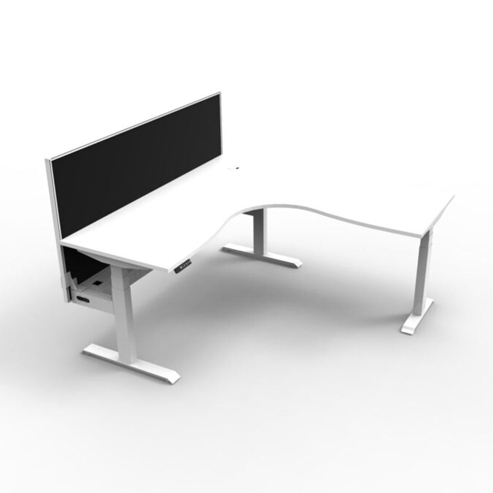 Boost + Cnr Sit Stand Desk 1500x1500mm Nat White Top White Frame Blk Scn CT_36022165_B+CNRWSCT1P1515 NW/WS