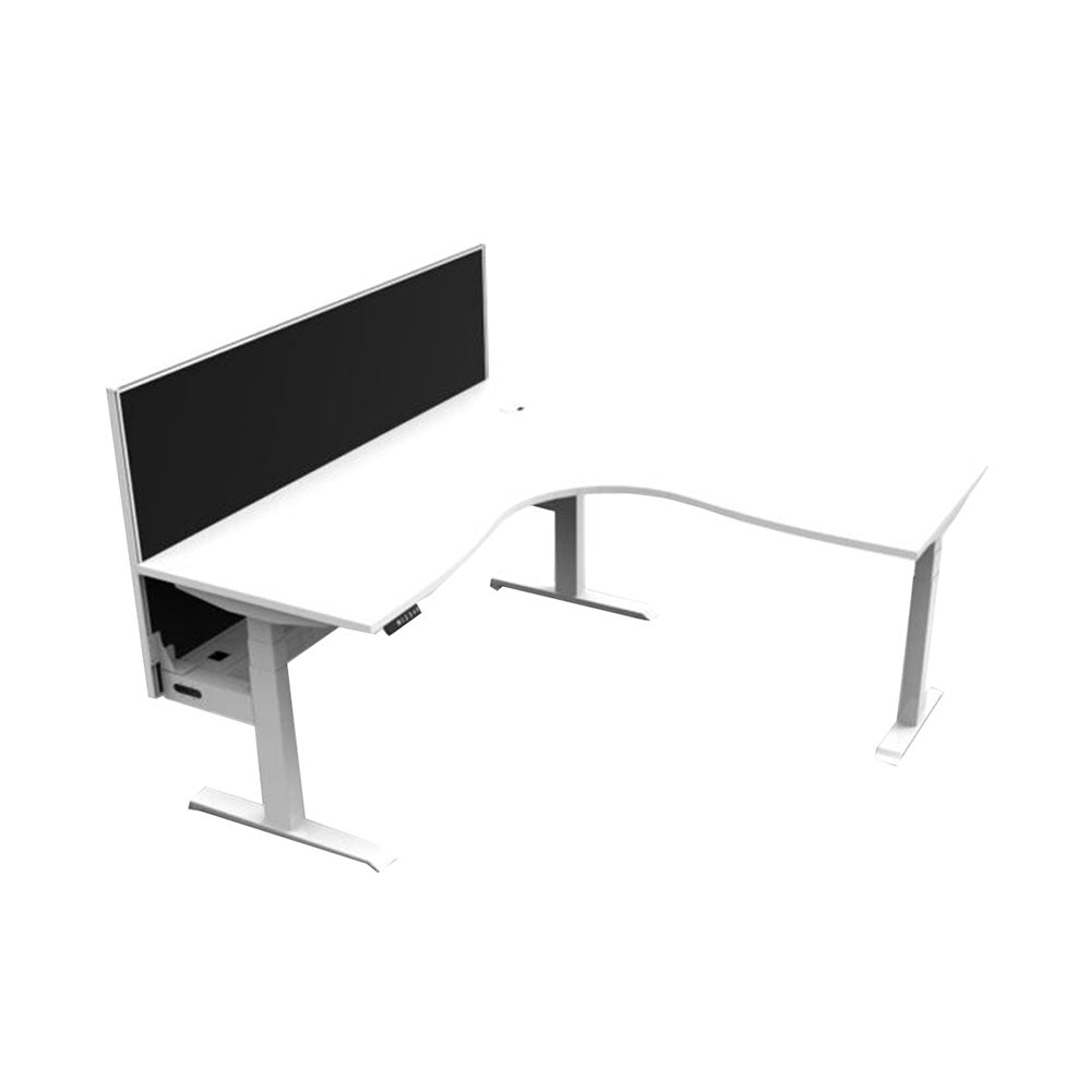 Boost + Cnr Sit Stand Desk 1800x1800mm Nat White Top White Frame Blk Scn CT_36022196_B+CNRWSCT1P1818 NW/WS