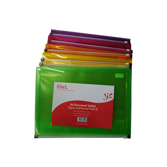 Document Wallet A4 Pp With Zip And Gusset Asst Pk 10 503004 34519