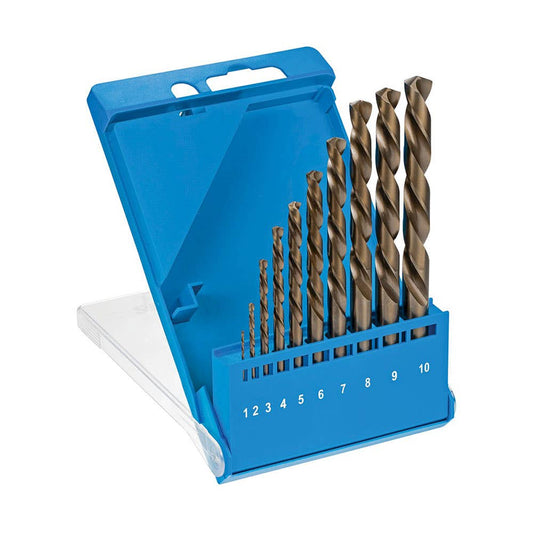 10 Piece Left Hand Cobalt Jobber Drill Bit Set 1-10 x 1.0mm 413263 D202LH10M
