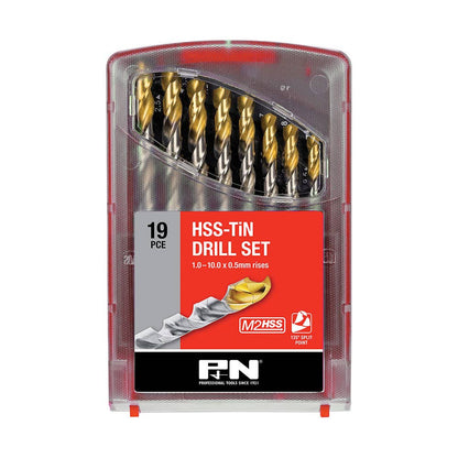 19 Piece HSS TiN Jobber Drill Bit Set Metric 1-10mm x 0.5mm 36002652 150B0WS2M