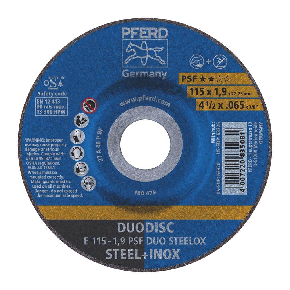 Wheel Cut Off Steelox Duodisc E 115-1.9 PSF 115 X 1.9 X 22.23mm 46G PFERD 40007306 62011630