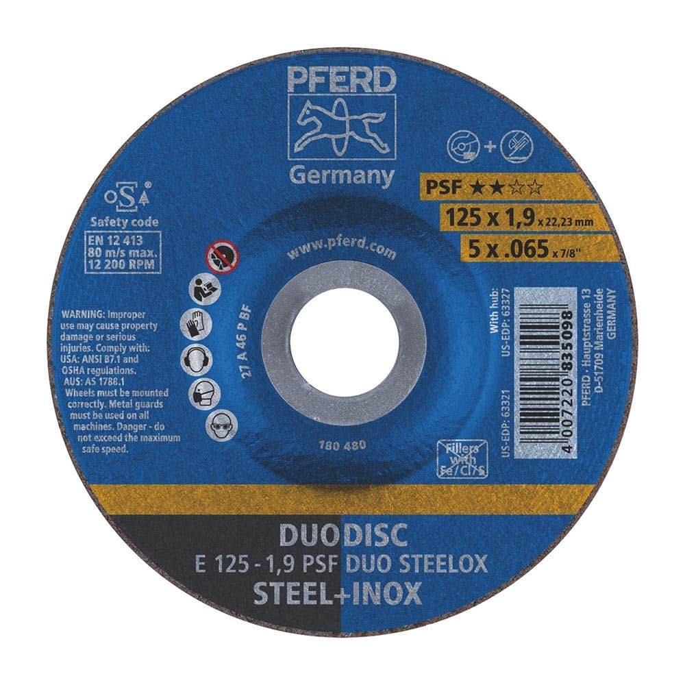 Disc Cut Off Grinding 125 x 1.9 x 22.23mm PSF Inox Pferd 60021227 62012630
