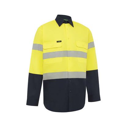 Shirt L/S Cotton Drill 190gsm 3M Tape Hi Vis Yellow/Navy Medium 2002 Workit_60015974_2002YNM