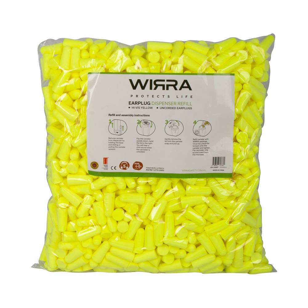 Earplugs Refill Uncorded 26db Class 5 Hi Vis Yellow Wirra Pk 500 55050090 EPU-500REFILL
