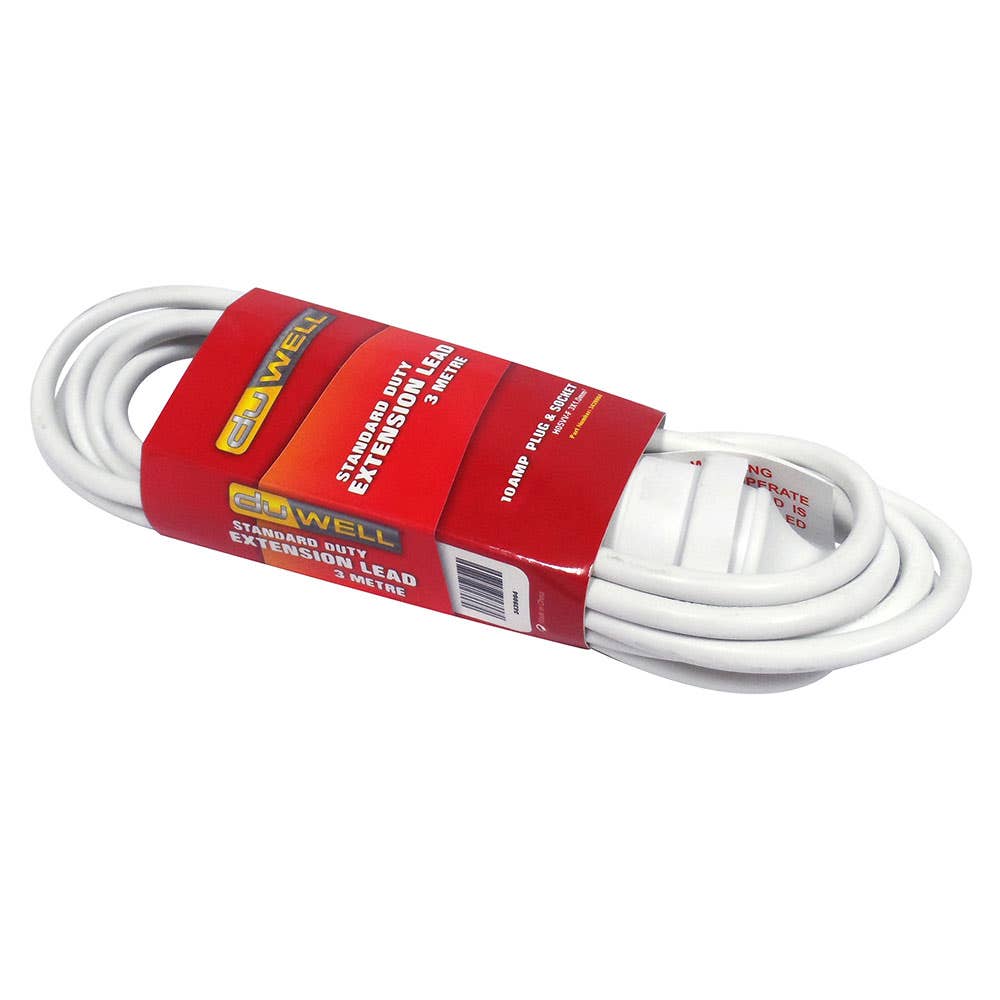 Standard Duty Extension Lead 10A 3m White 3439004 EXTW10A3