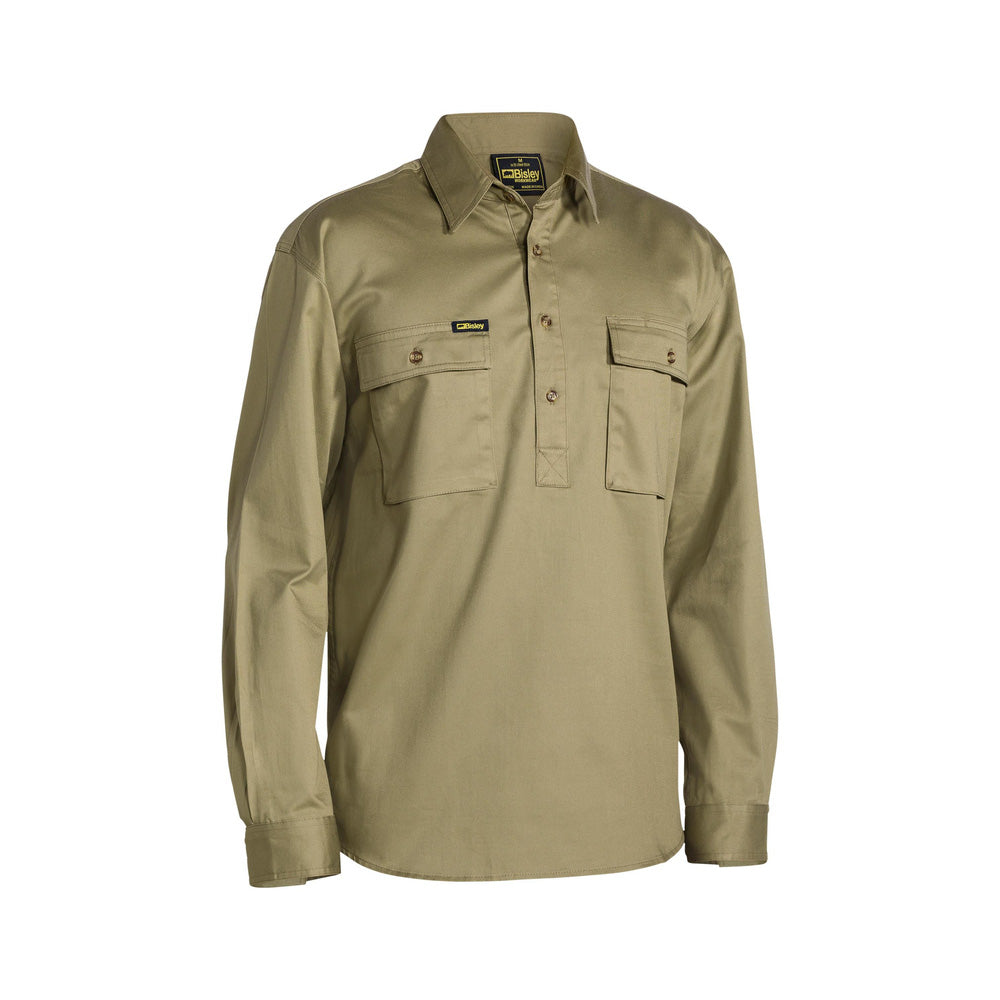 Shirt L/S Cotton Drill 190gsm Cargo Closed Front Khaki XL Bisley_90018109_BSC6433_BCDRXL