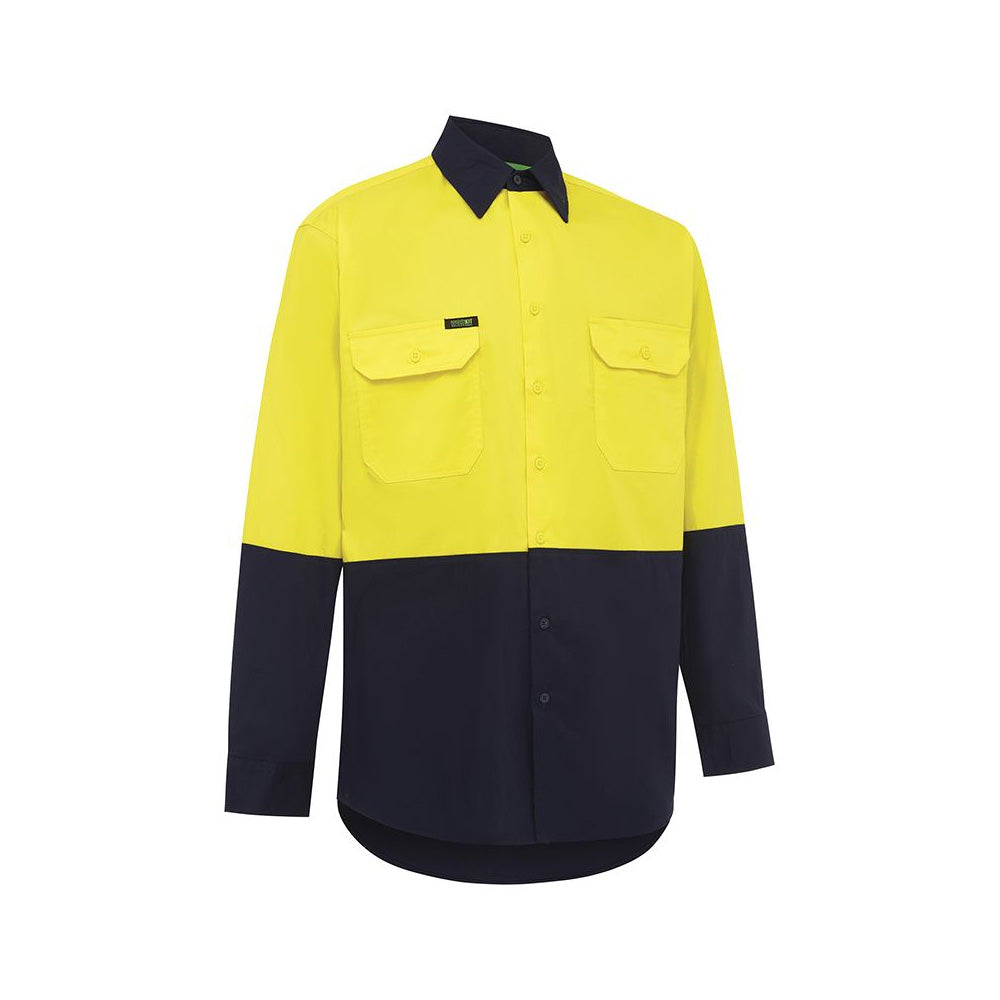 Shirt L/S Cotton Drill 155gsm Gusset Hi Vis Yellow/Navy 5XL 2007 Workit_60016081_2007YN5XL