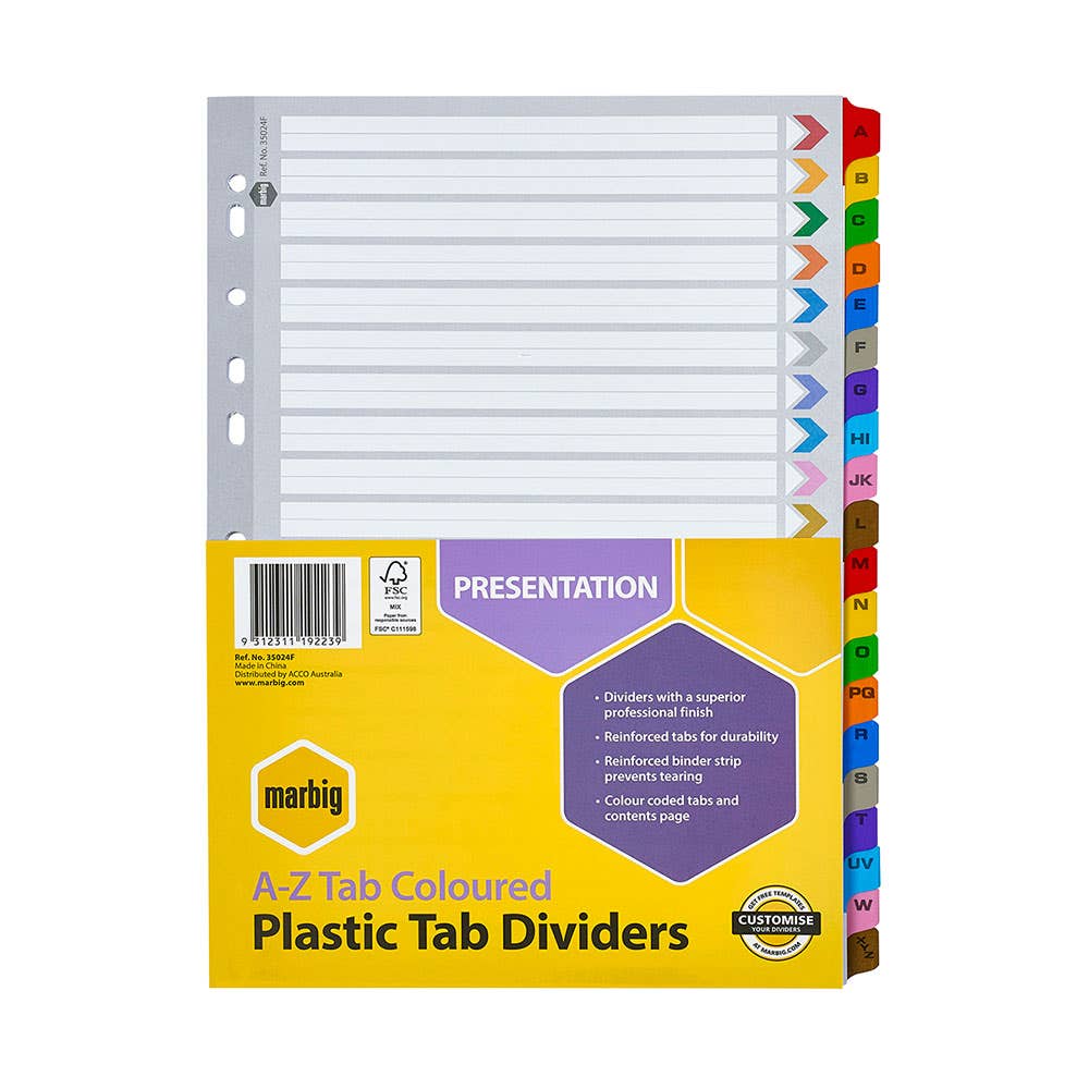 A4 Manilla File Dividers Reinforced Tabs A-Z Multi-Colour 39456500 35024F