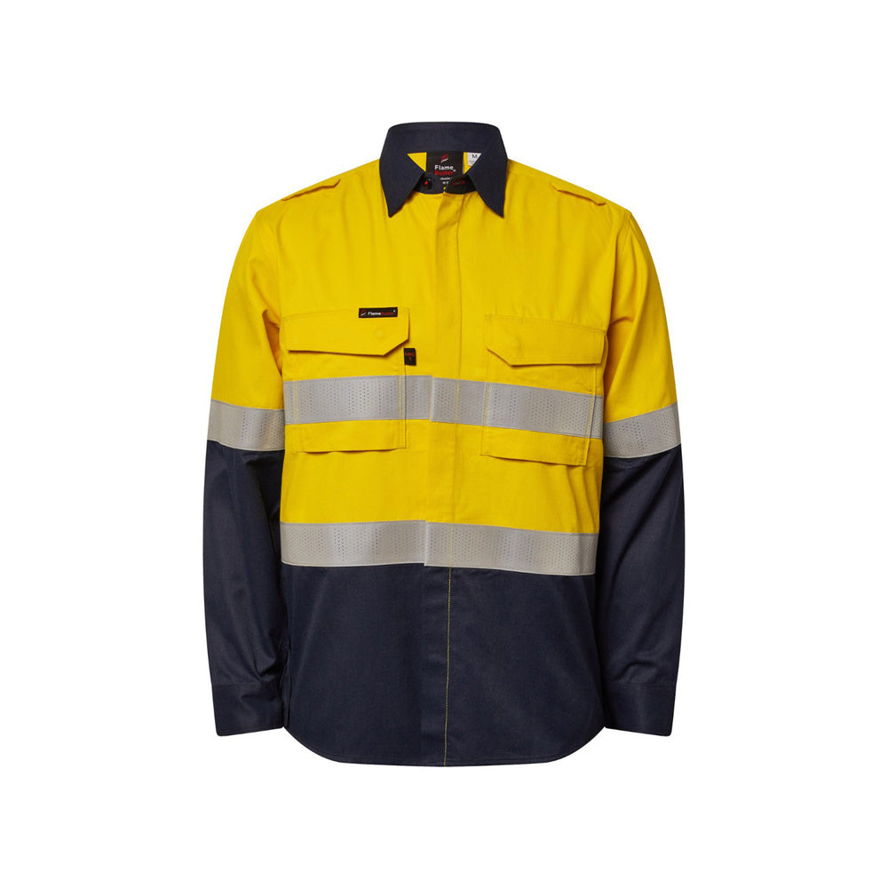 Shirt FR Hi Vis Yellow Navy 2XL Torrent HRC2 FR Reflective Tape FSV014A_500882_FSV014A-Y/N-2XL