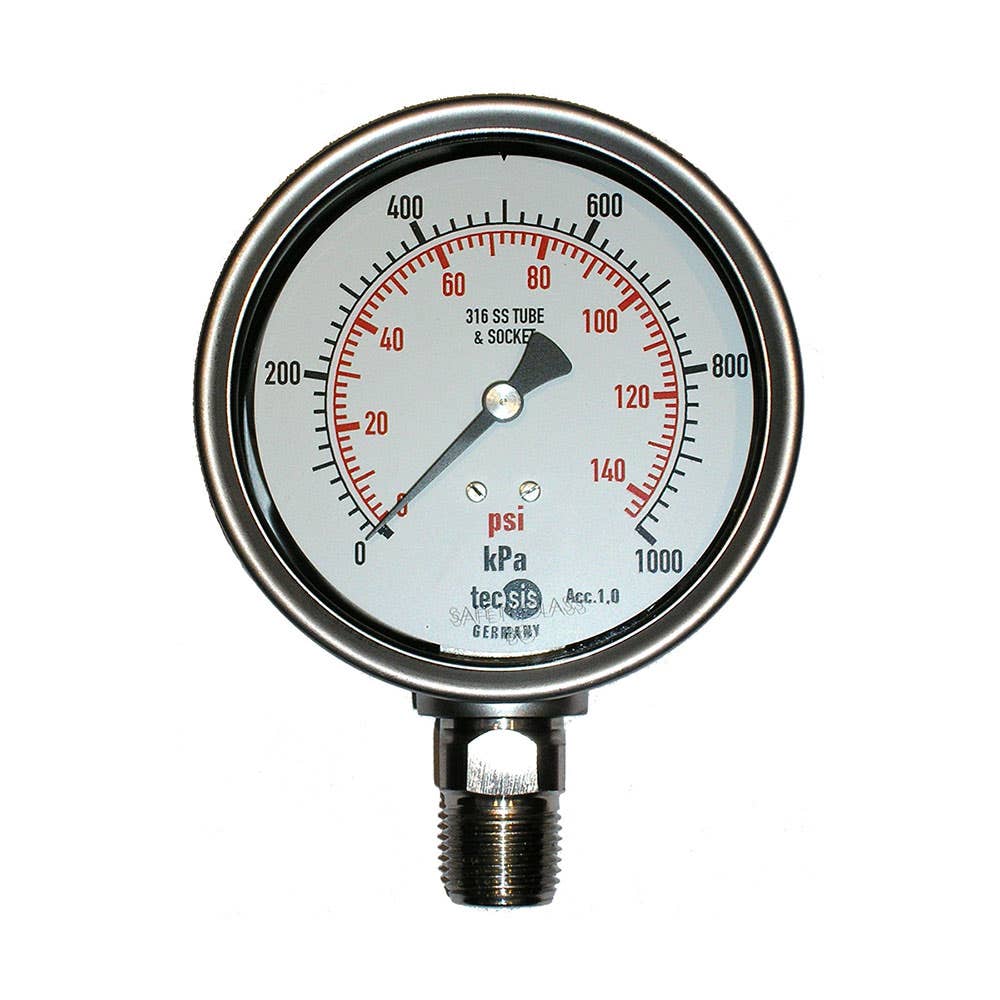 Gauge Bottom Connect 100mm 1/2'' NPT -100 - 500kpa Stainless Steel Tecsis 425593 P2325L545011