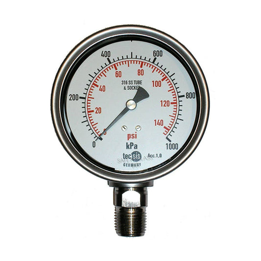 Gauge Bottom Connect 100mm 1/2'' NPT -100 - 500kpa Stainless Steel Tecsis 425593 P2325L545011