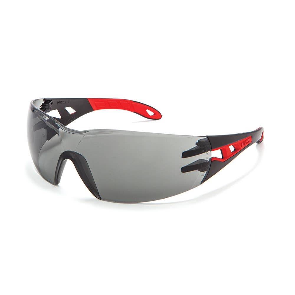 Pheos Safety Glasses Small Fit Grey Lens Black/Red Frame 475701 9192-085