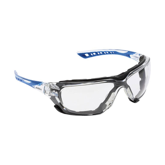 Carbon Safety Glasses AF-AS Clear Lens Clear/Blue Arms & Foam Gasket 55015053 CARBON-C+GSKT