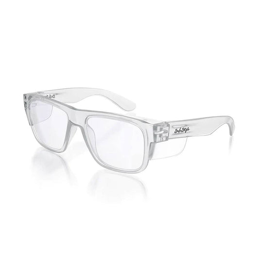 Safety Glasses Fusions Clear Frame Clear UV400 Lens SafeStyle 485984 FCC100