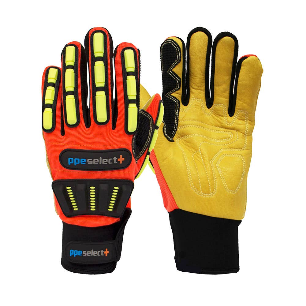 Rigger Gloves Cut 5 Impact Resistant Hi-Vis Leather Palm FLEXeCUT LK501_LK501