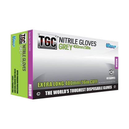 TGC Workgear 400mm Grey Nitrile Glove MED 40 Per Box 409641 162402