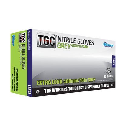 TGC Workgear 400mm Grey Nitrile Glove Large 40 Per Box 257193 162403