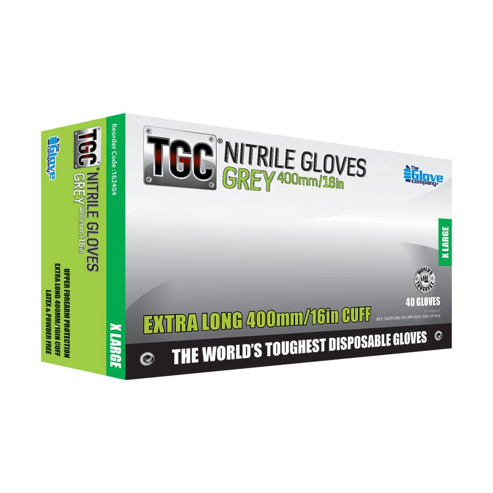 TGC Workgear 400mm Grey Nitrile Glove Extra Large 40 Per Box 403753 162404