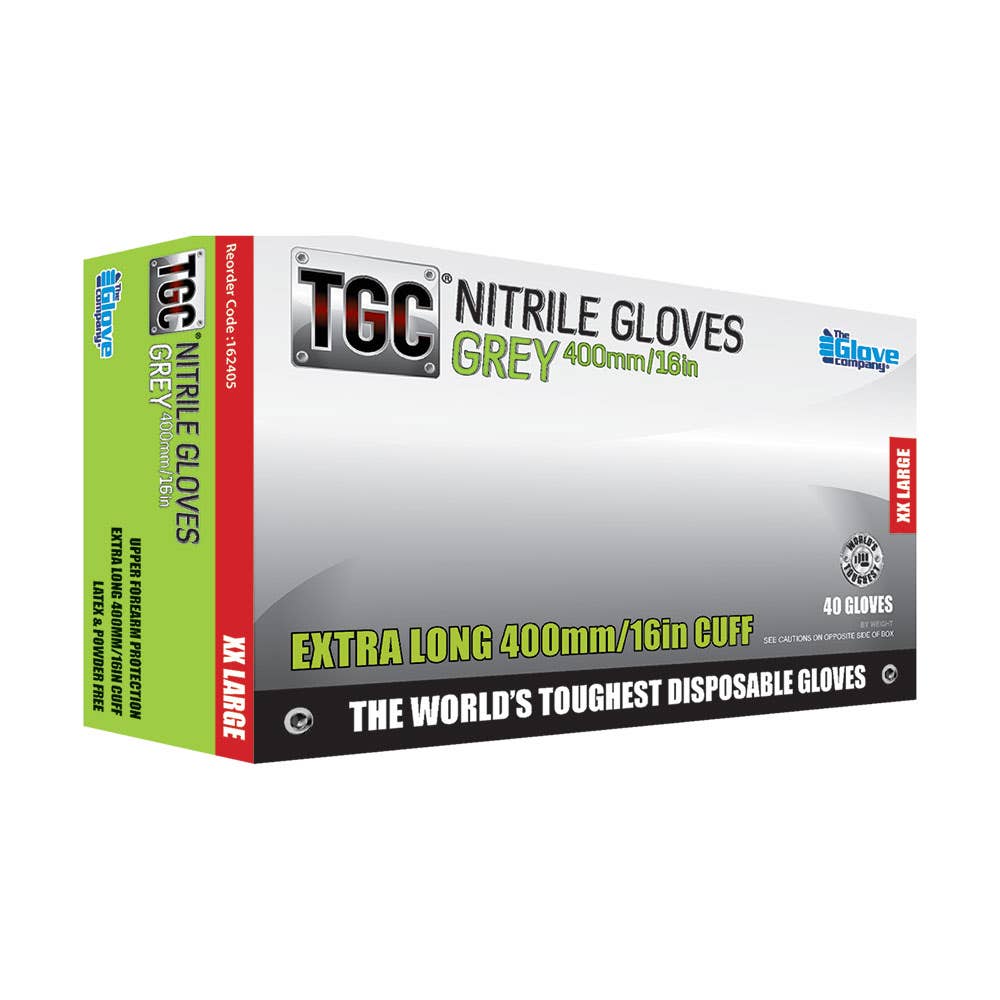 TGC Workgear 400mm Grey Nitrile Glove Extra 2XL 40 Per Box 535016 162405