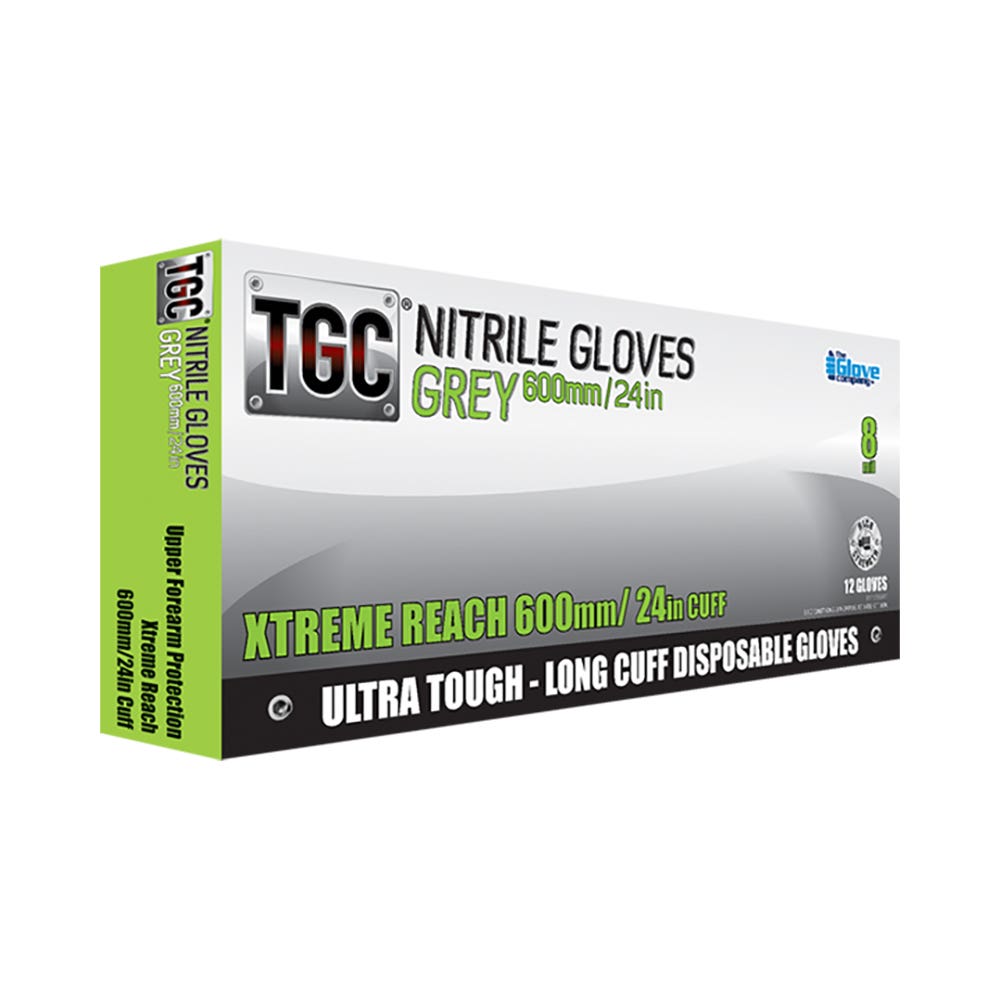 TGC Grey 600mm Nitrile Disposable Gloves 12pk 495383 162603