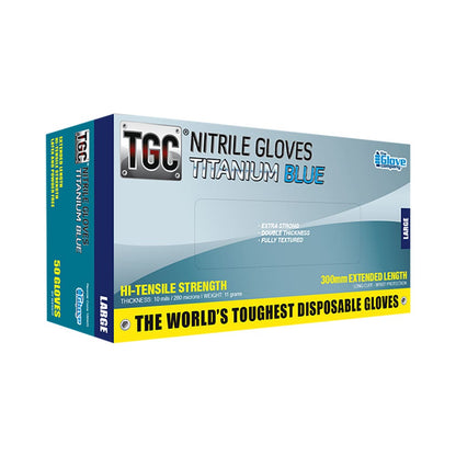 TGC Titanium Blue Disposable Glove Extended Cuff Box 50 16042