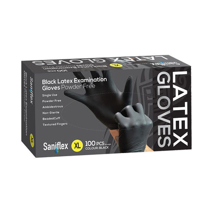 LAT100BLK Latex Examination Gloves Powder-Free Black_LAT100BLK