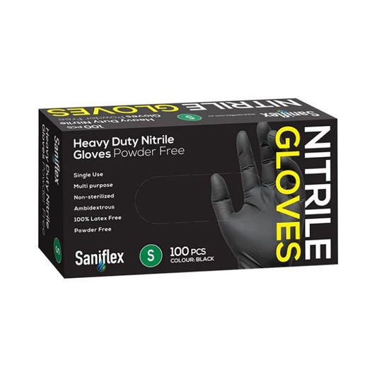 Heavy Duty Disposable Nitrile Gloves Black Small 100 Pack_40045290_NITBLK S - small