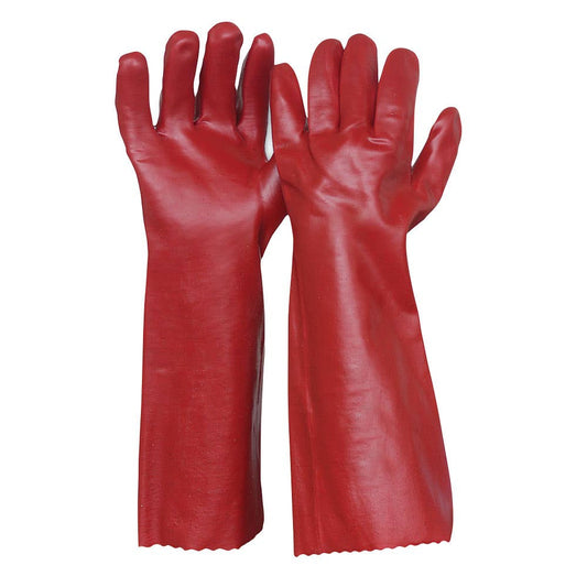 PVC Chemical Resistant Gloves Elbow Length Red 450mm 55040830 PVC450