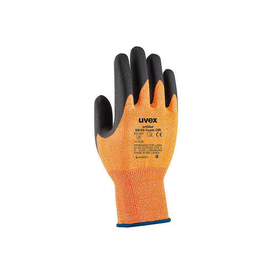 uvex unidur 6649 Foam Cut B Safety Gloves Orange UD6649OR