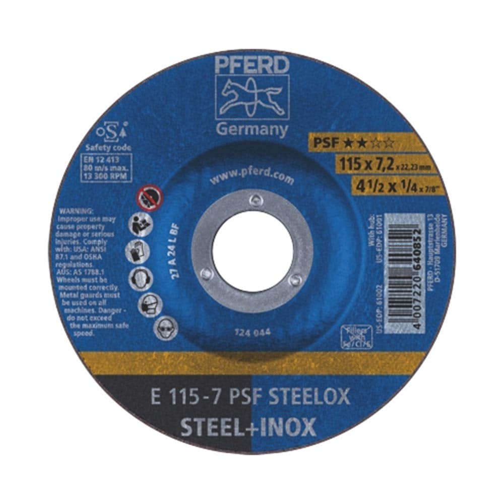 Grinding Wheel Depressed Centre Steel INOX 24 Grit 115mm PFERD 62011640 40006431 62011640