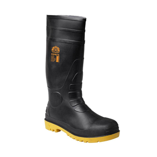 10-100 PVC Gumboots Steel Toe Nitrile Sole Black/Yellow Hutch HUT10100