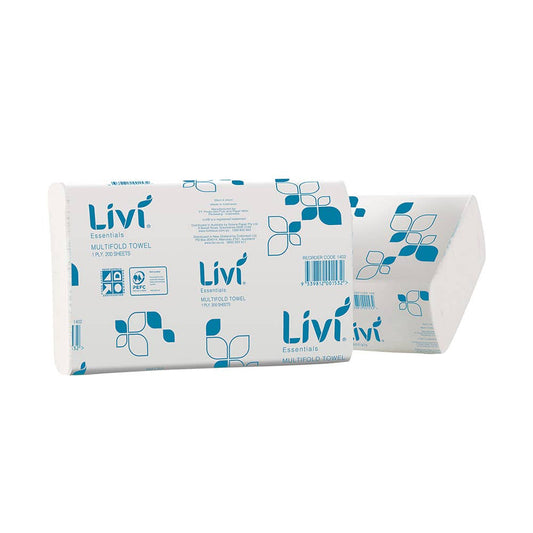 1402 Essentials Multifold Hand Towel 1 Ply 200 Sheets 20 Pk 40008664 46012