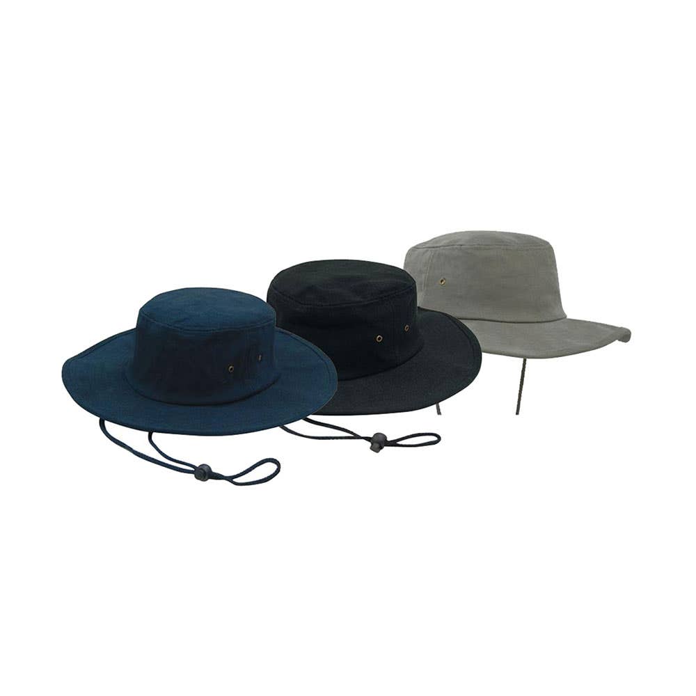 Brushed Heavy Cotton Wide Brim Hat With Neck Strap & Toggle 4247