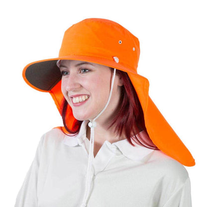 Tammin Hi-Vis Wide Brim Hat & Flap Orange 2XL 60010818 Tm2XLOR-LS