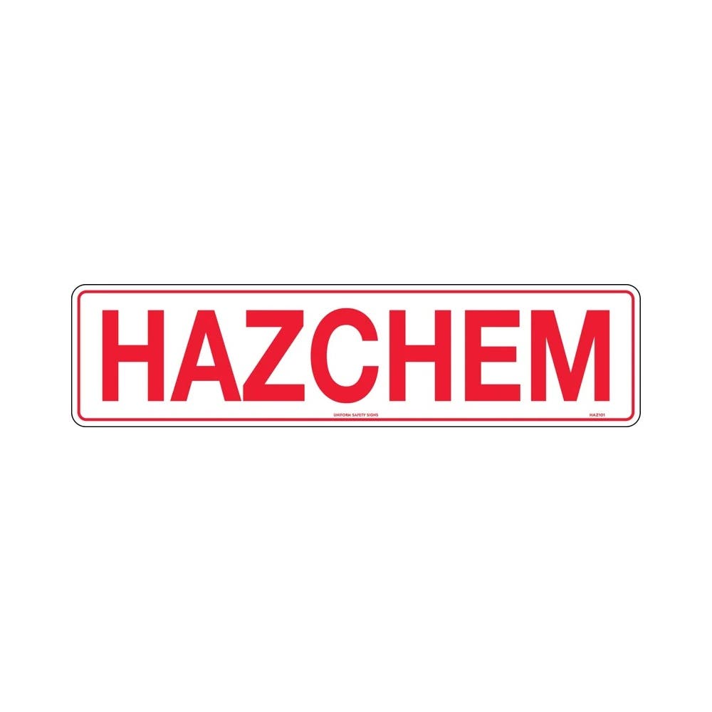 Sign HAZCHEM 600 X 125mm Red On White Metal_79918263_HAZ101M