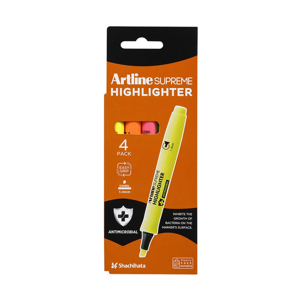 Supreme Highlighters Chisel Assorted Colours 4 Pack 1044954 161074