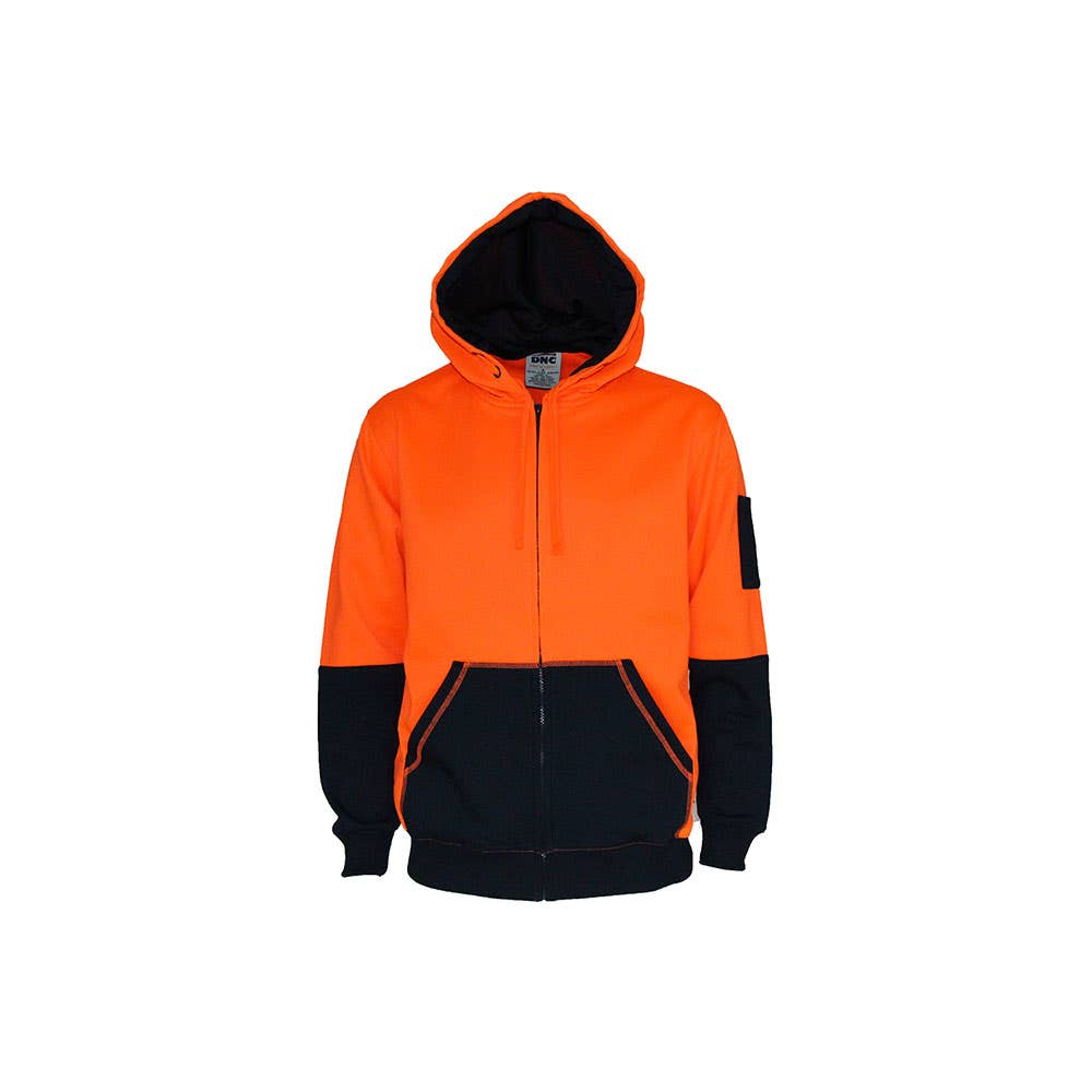 DNC Fleecy Hoodie 300gsm  Hivis 2 Tone Full Zip Orange/navy Large 3722 439633 3722O/N-L