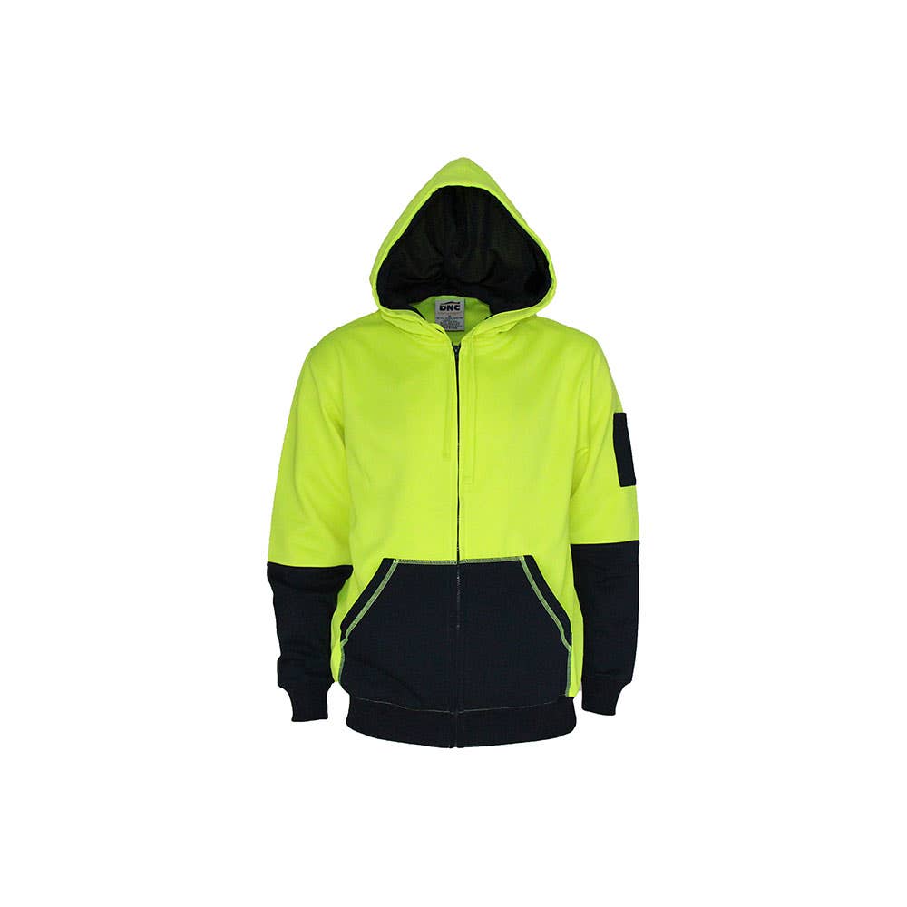 DNC Fleecy Hoodie 300gsm  Hivis 2 Tone Full Zip Yellow/navy 2XL 3722 457055 3722-Y/N-2XL