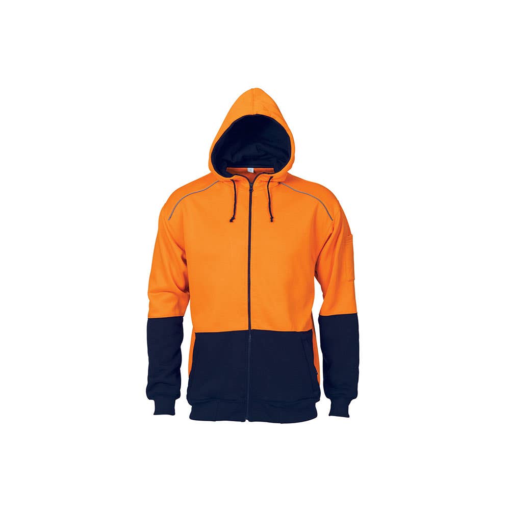 300gsm Polyester CottonHiVis Contrast Piping Fleecy Hoodie Orange/Navy 2XL 313607 3728-O/N-2XL