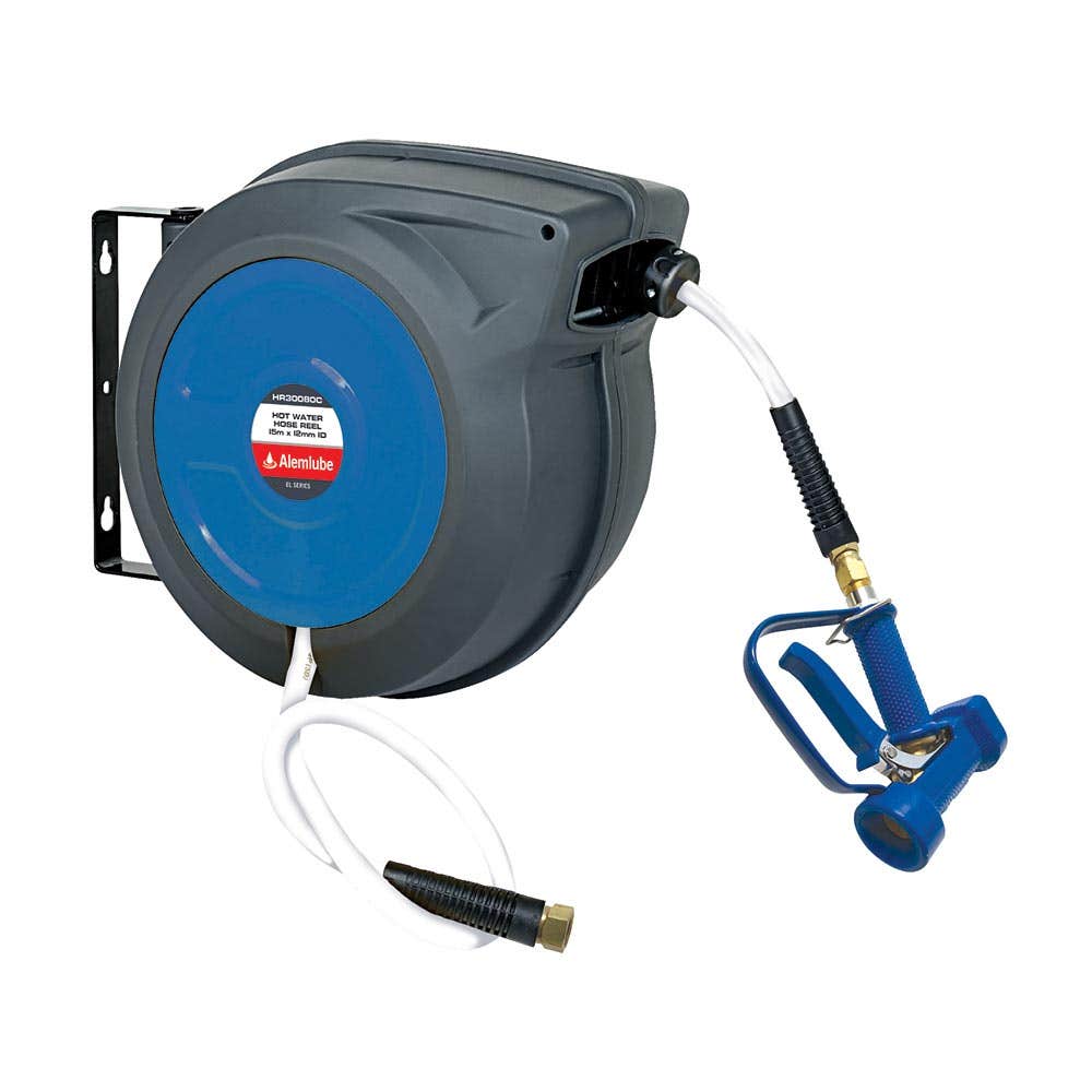 Reel Hose Hot Water EL Series 12mm X 15m + Washdown Gun 1/2'' Alemlube 40006123 HR30080C