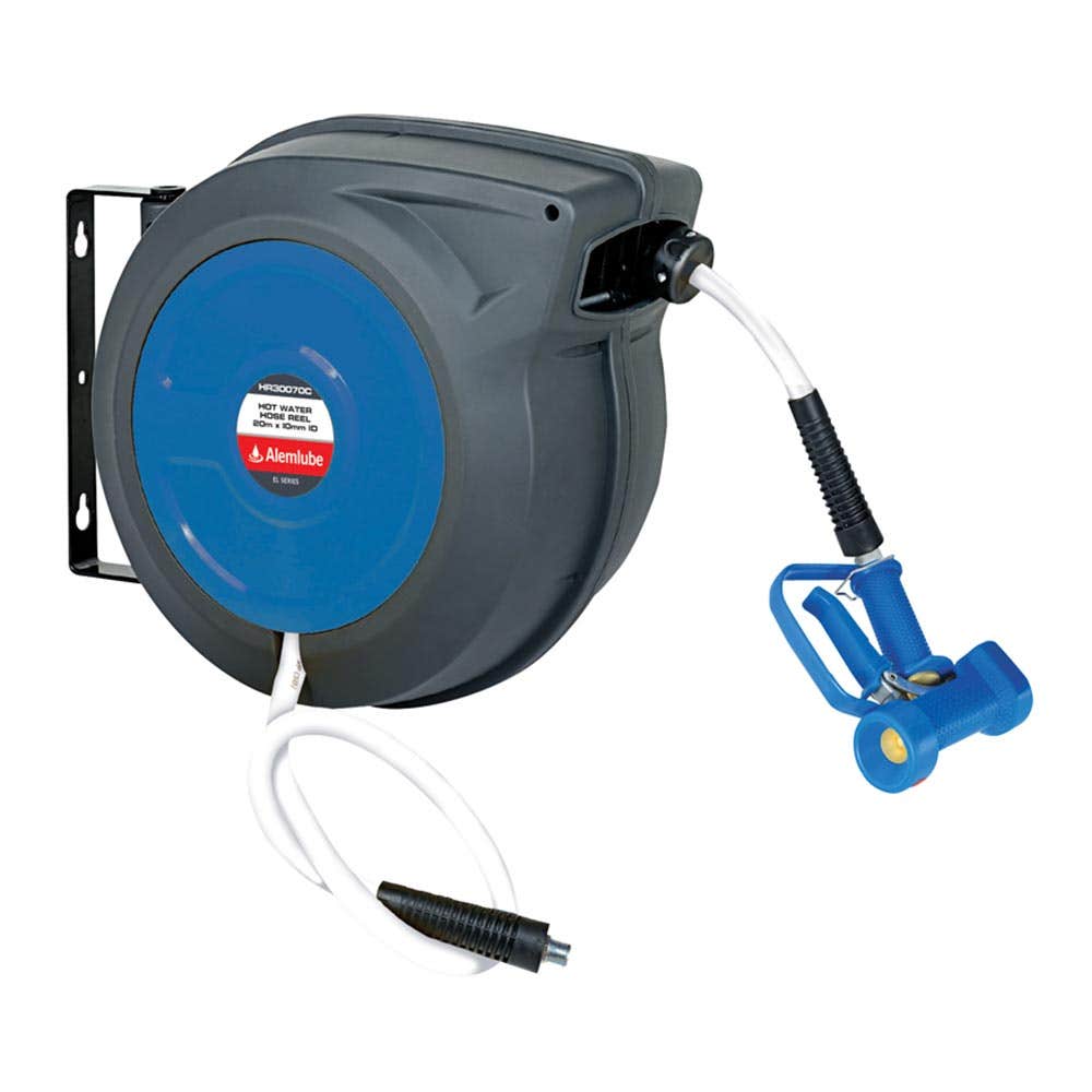 Reel Hose Hot Water EL Series 10mm X 20m + Washdown Gun Alemlube 40006121 HR30070C