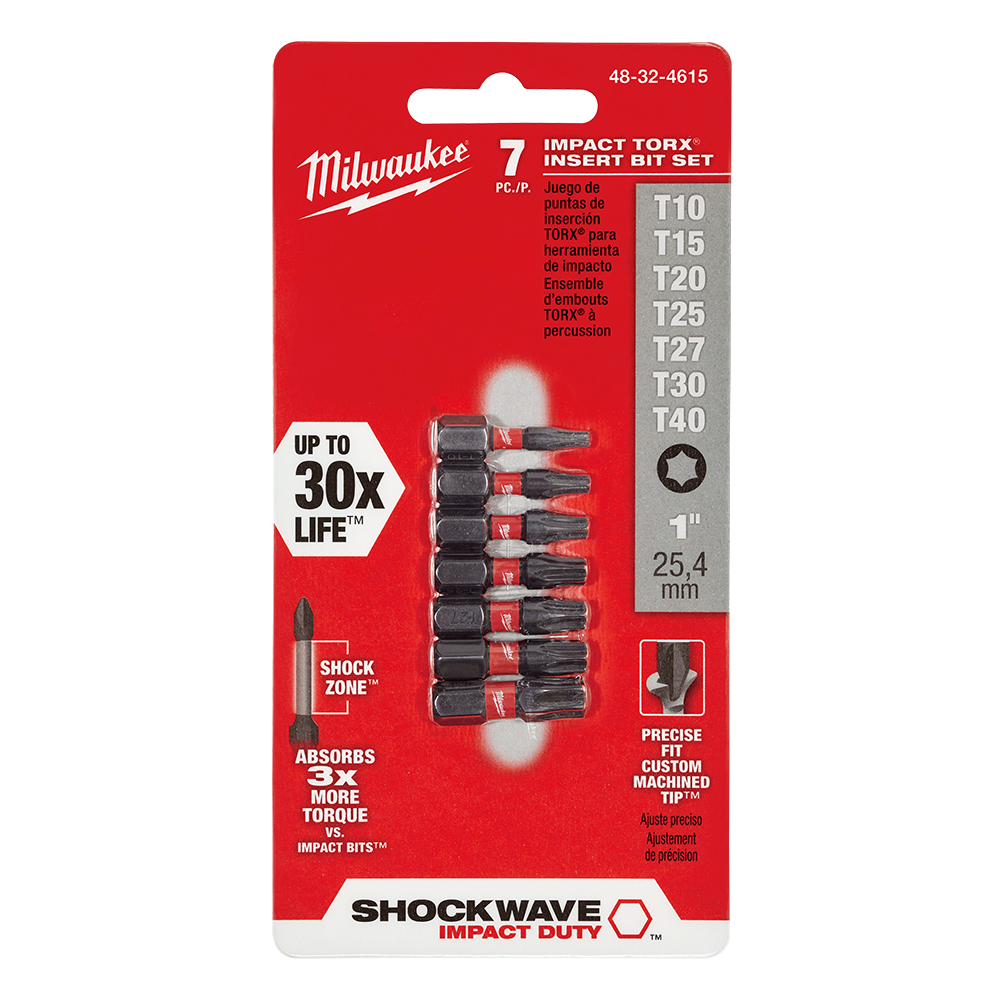 Insert Drill Bit Set 7 Pce T10 T15 T20 T25 T27 T30 T40 Shockwave 40015668 48324615