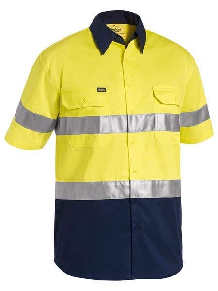 Shirt S/S Cotton Drill 155gsm Tape Hi-Vis Yellow/Navy M Bisley 511083 BS1896 TT01M