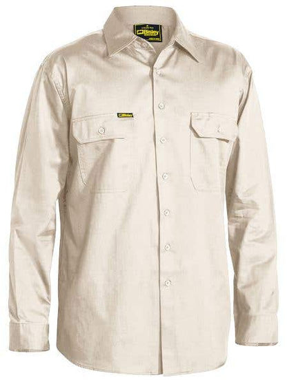 Shirt L/S Cotton Drill 155gsm Vented Sand XL Bisley 474422 BS6893 BSANXL