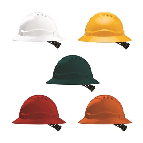 Hard Hat Red Full Brim 6 Point Harness Vented Prochoice 207792 HHV6FB-R