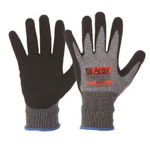 Glove Cut 5 Resistant Dry Grip Latex Crinkle Dip Size 6 Arax 470917 ALD6