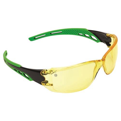 Glasses Safety Amber Lens Poly Frame Green Arms Anti Fog Cirrus Prochoice 453142 9185